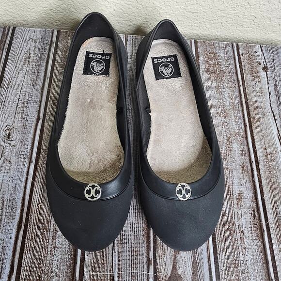 Crocs Mammoth Black/Gray Faux Fur Lined Ballet Flats Size 9 - Picture 5 of 9